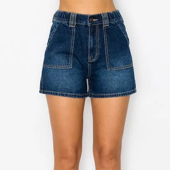 Dark Wash Patch Pocket Shorts