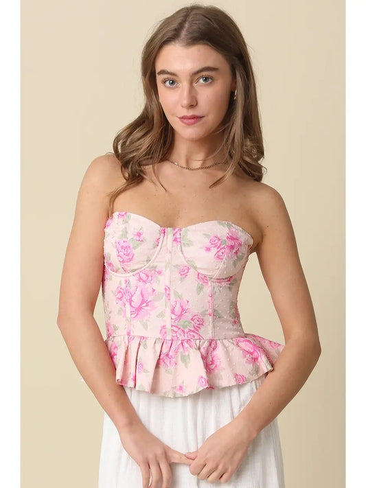 Pink Floral Peplum Corset Top