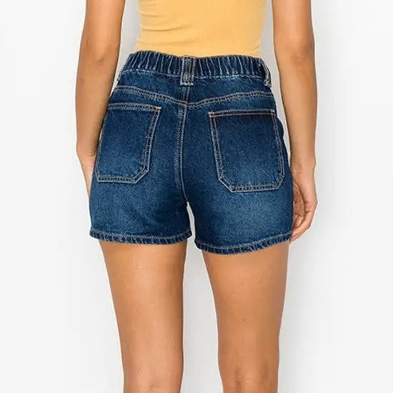 Dark Wash Patch Pocket Shorts