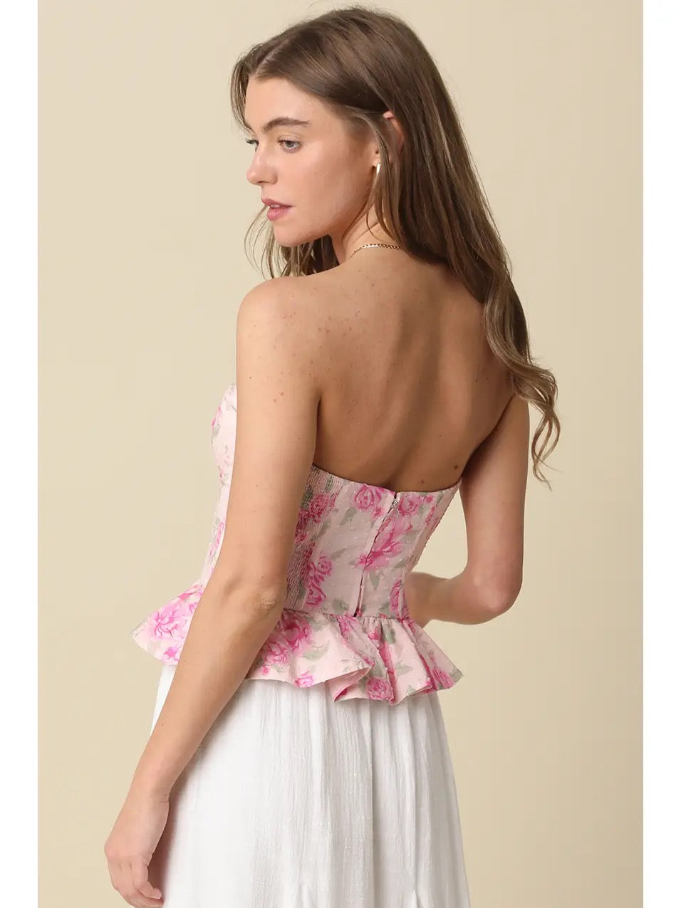 Pink Floral Peplum Corset Top
