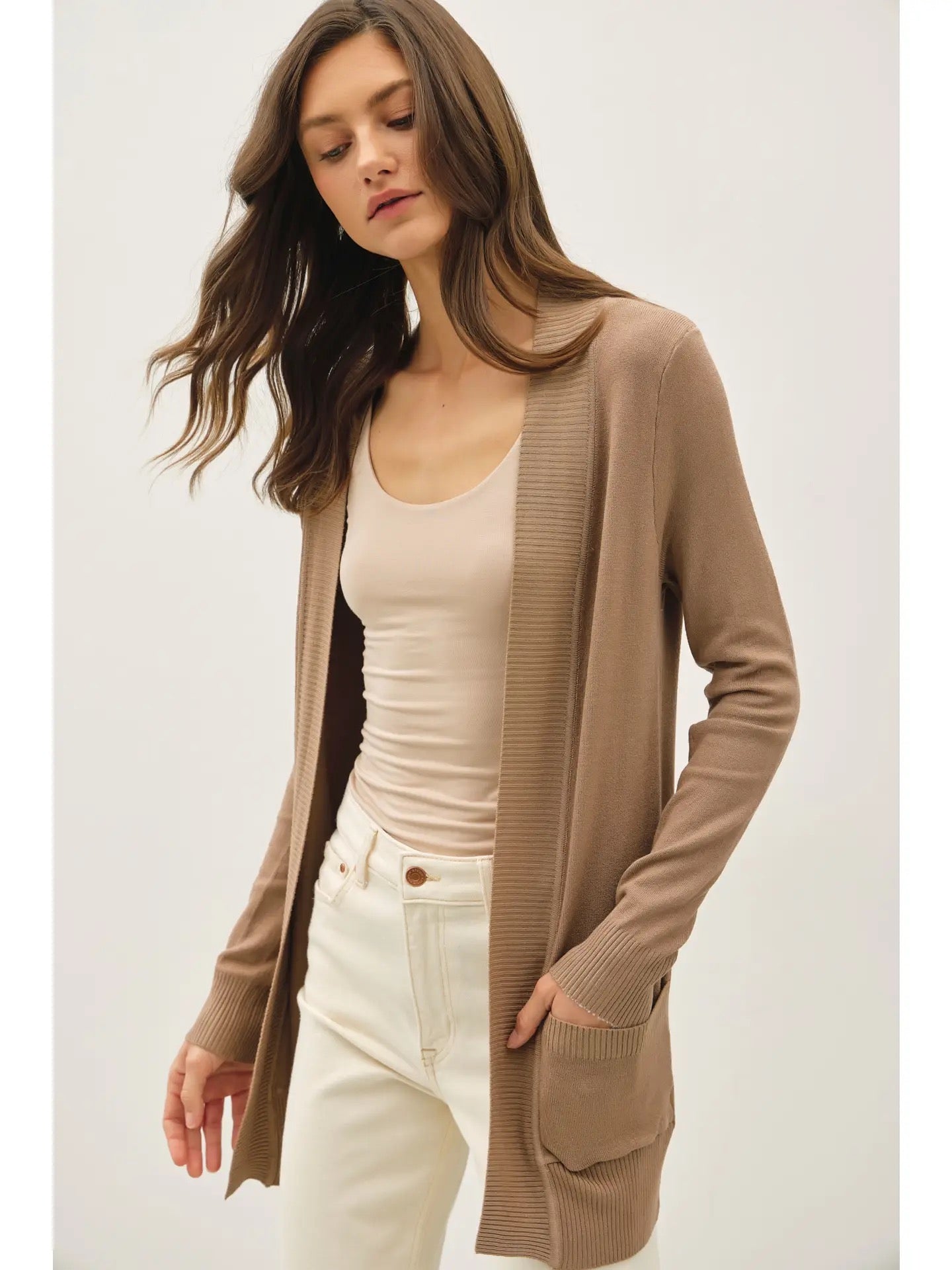 Mocha Knit Open Front Cardigan
