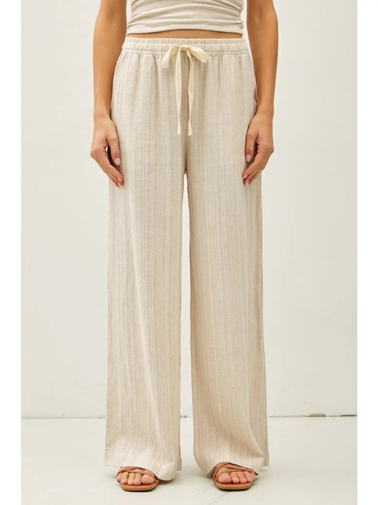 Linen Wide Leg Textured Pants