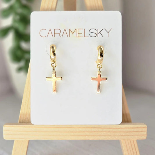 Dainty 18k Gold Cross Earrings