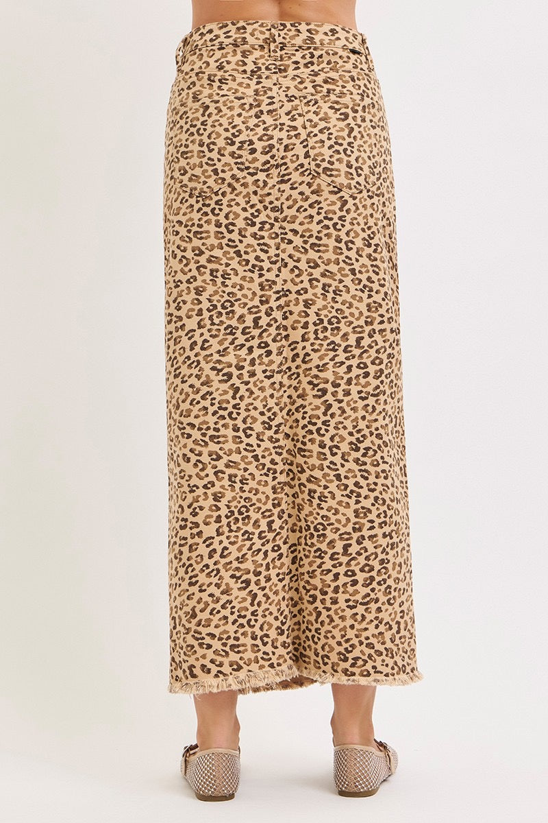 Risen Leopard High Rise Front Slit Long Skirt