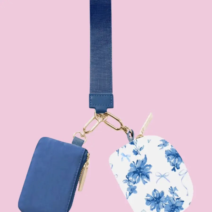 Blue Blossom Double Pouch Wristlet