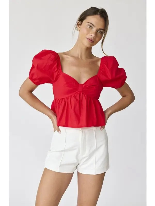 Amelia Poplin Sleeve Puff Top