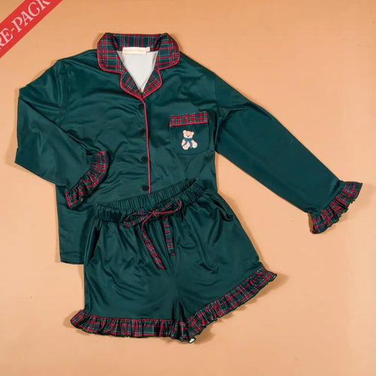 Sweet Dreams Pajama Shorts Set - Evergreen Plaid