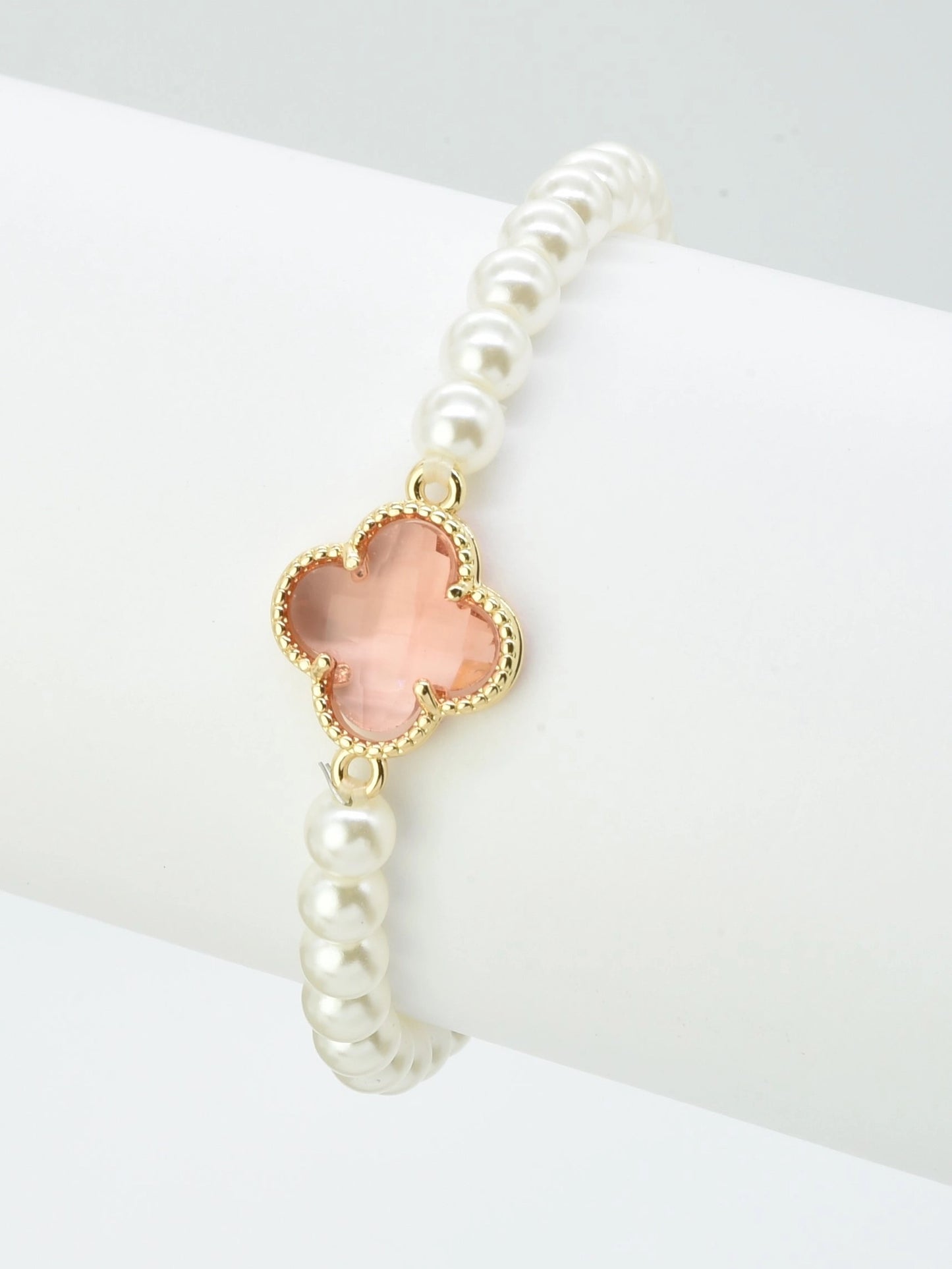 Clover Accent Pearl Stretch Bracelet