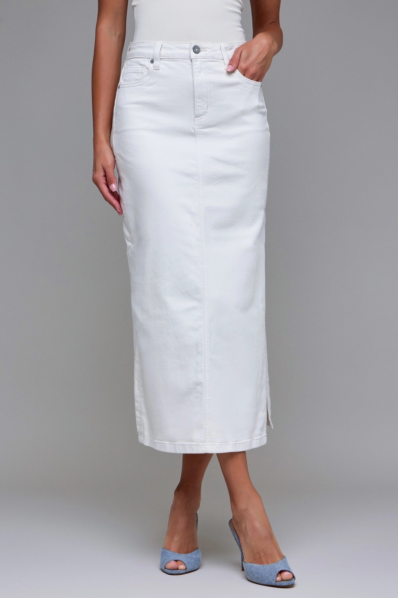 Hidden Sea Salt Side Slit Midi Skirt