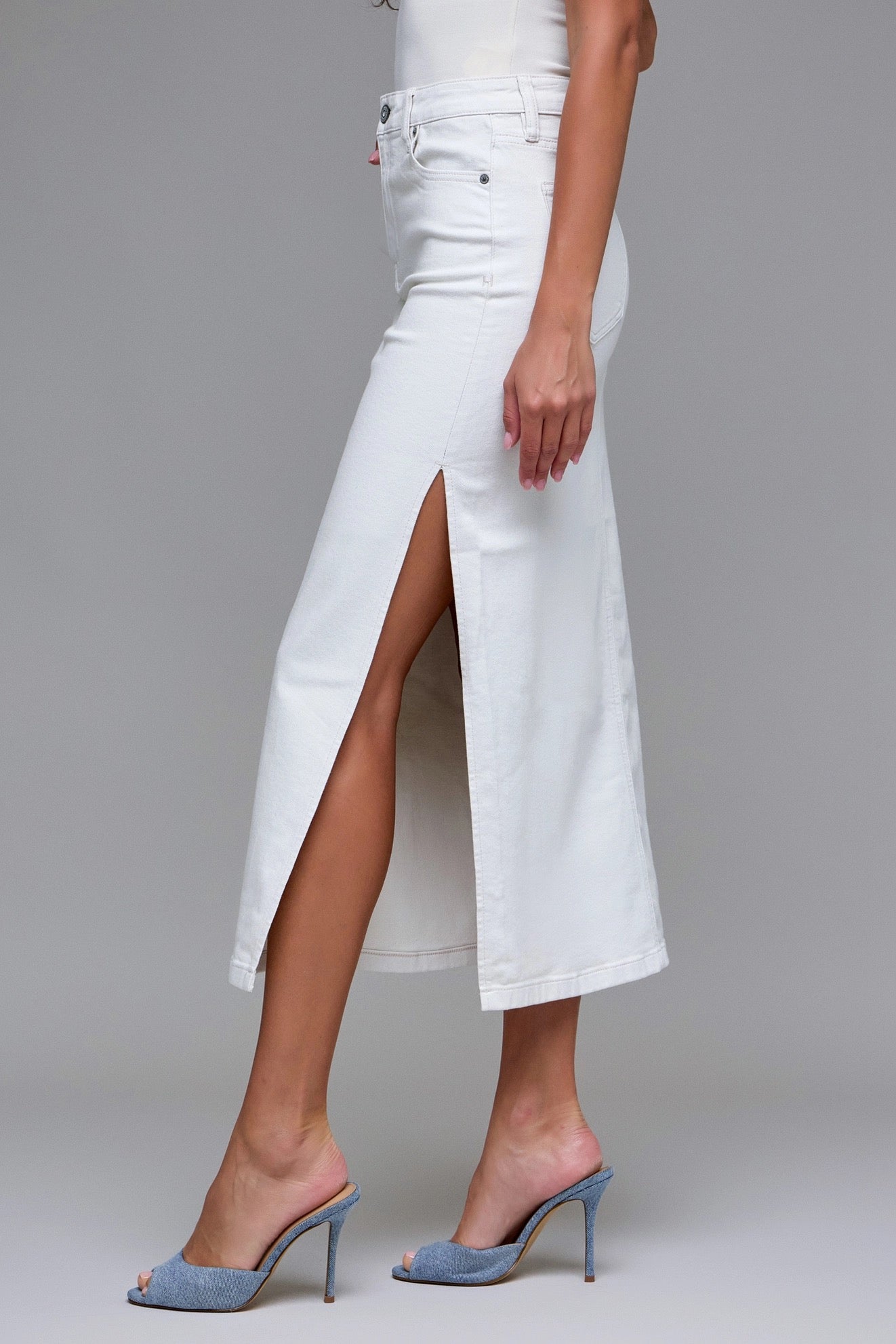 Hidden Sea Salt Side Slit Midi Skirt