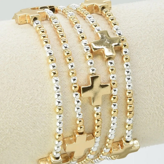Cross Beaded Bracelet Set Gold/Silver