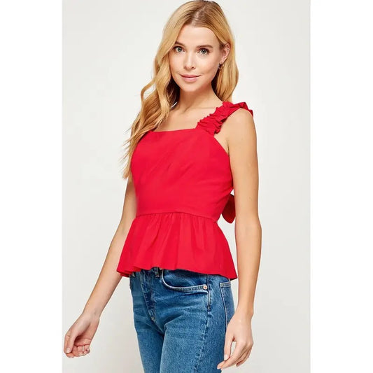 Red Poplin Tie Back Top