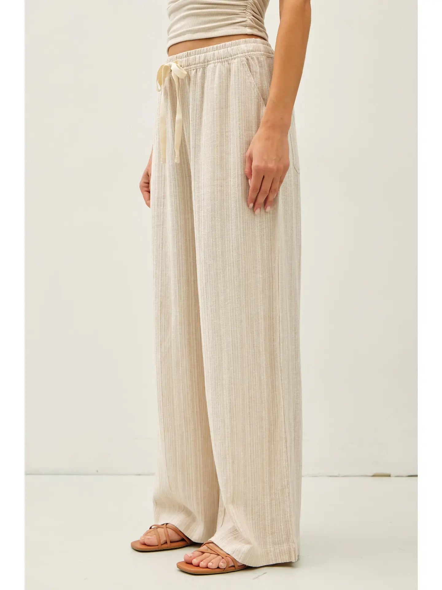 Linen Wide Leg Textured Pants