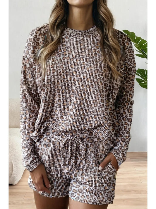Leopard Ribbed Longsleeve PJ Short Set