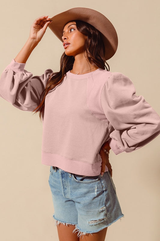 Blush Knit Top with Puff Sleeves