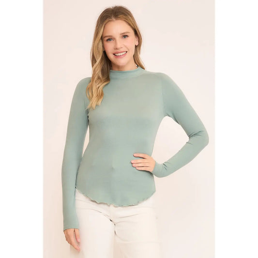 Soft Mock Neck Fitted Longsleeve Top