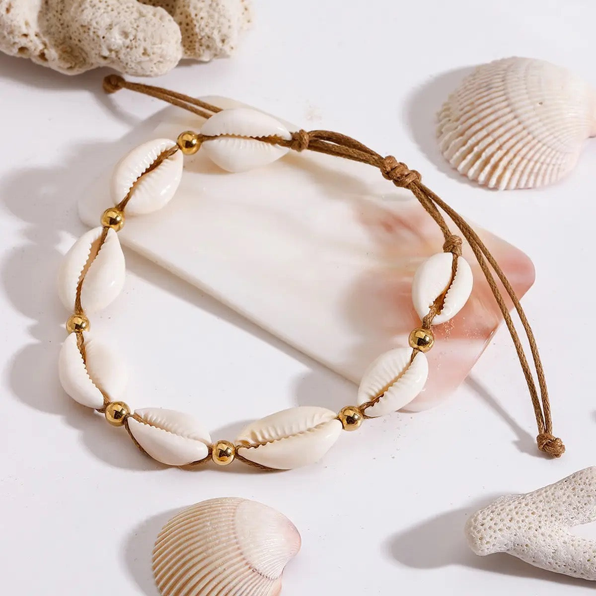18KGold Stainless Steelshell Bead AdjustableAnklet