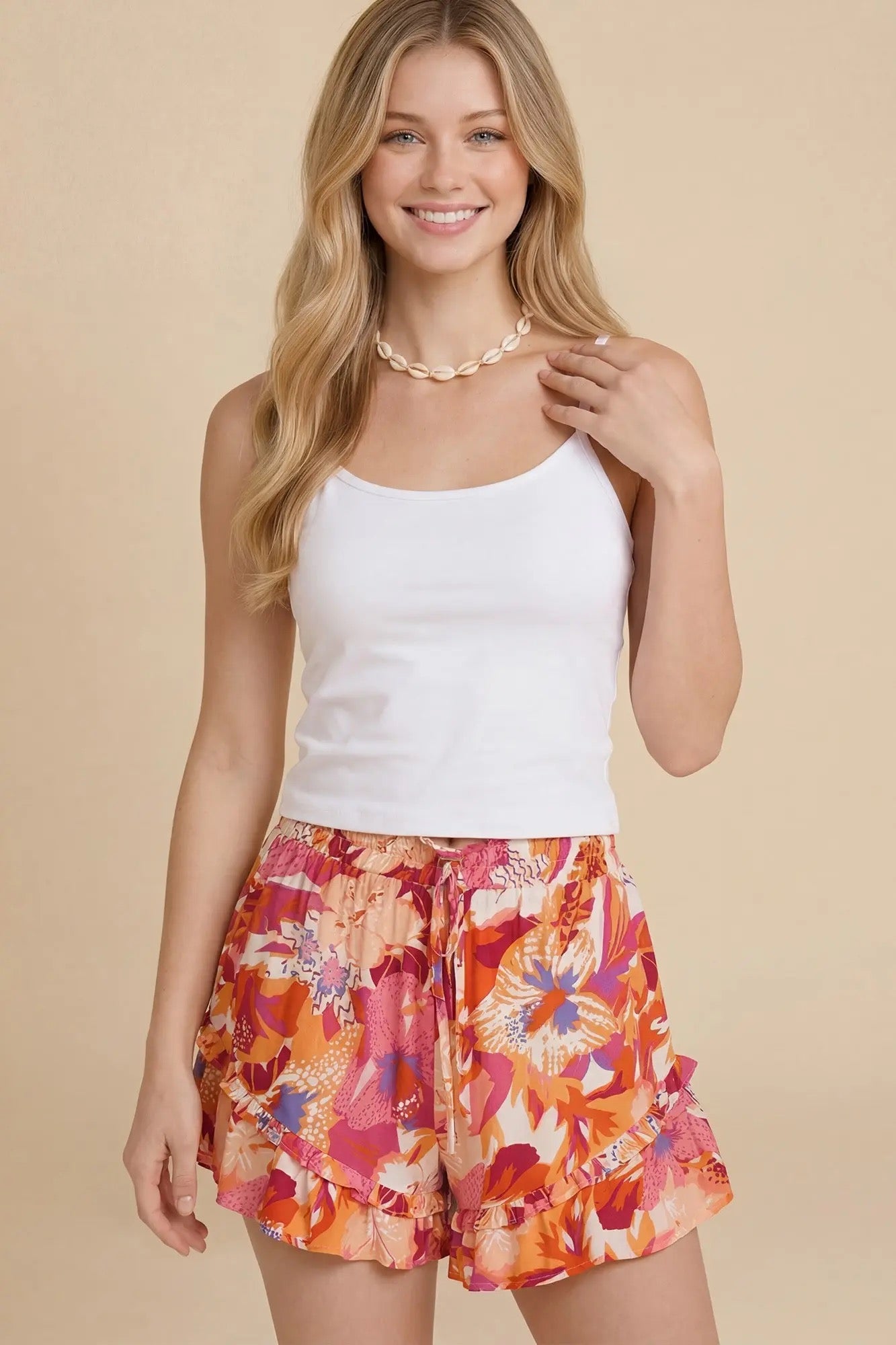 Floral Ruffle Hem Shorts
