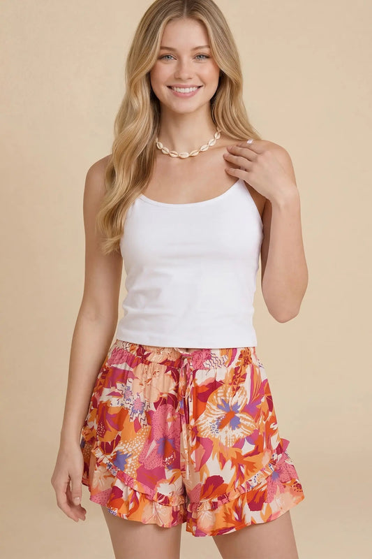 Floral Ruffle Hem Shorts