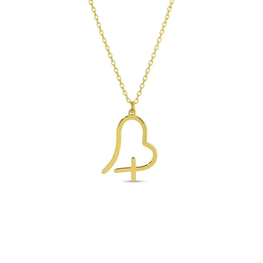 Free Form Heart With Cross Pendant Necklace