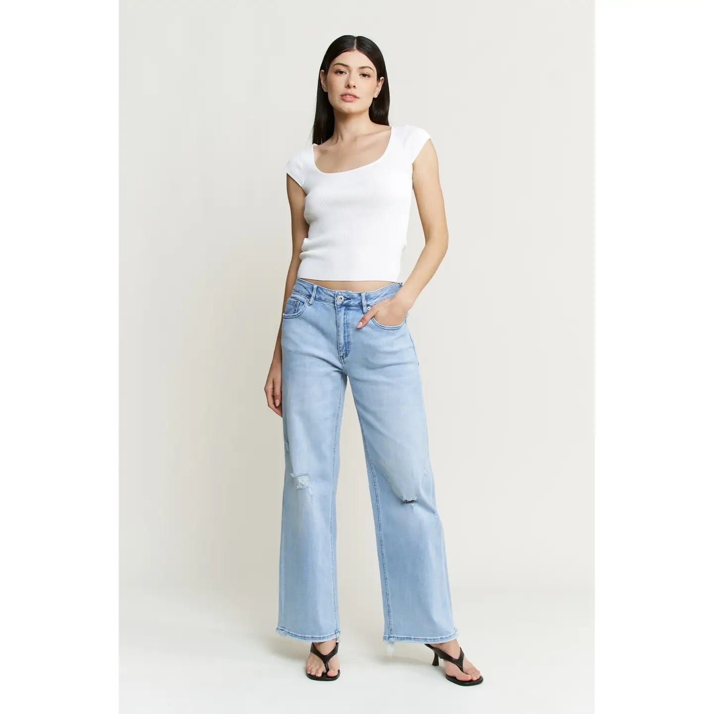 Mica High Rise Light Wash Distressed Straight Leg Jeans