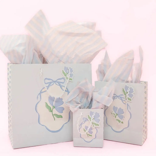 Blue Belle Flower Gift Bags -  Ric Rac Handle with Gift Tag