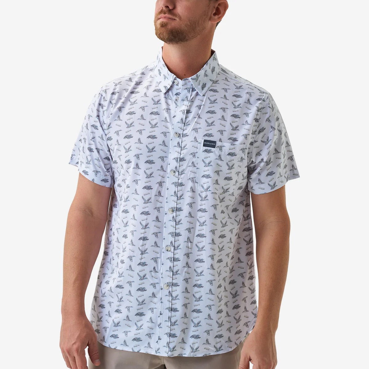 Burlebo Performance Button Up - Ducks and Calls - White
