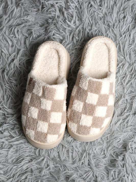 Checker Platform Slippers- Beige
