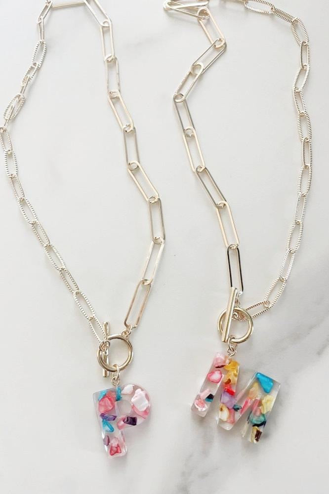 Acrylic Rainbow Initial Toggle Chain Necklace