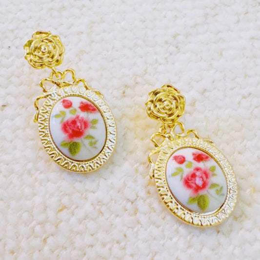 Victorian Rose Charm Drop Earrings