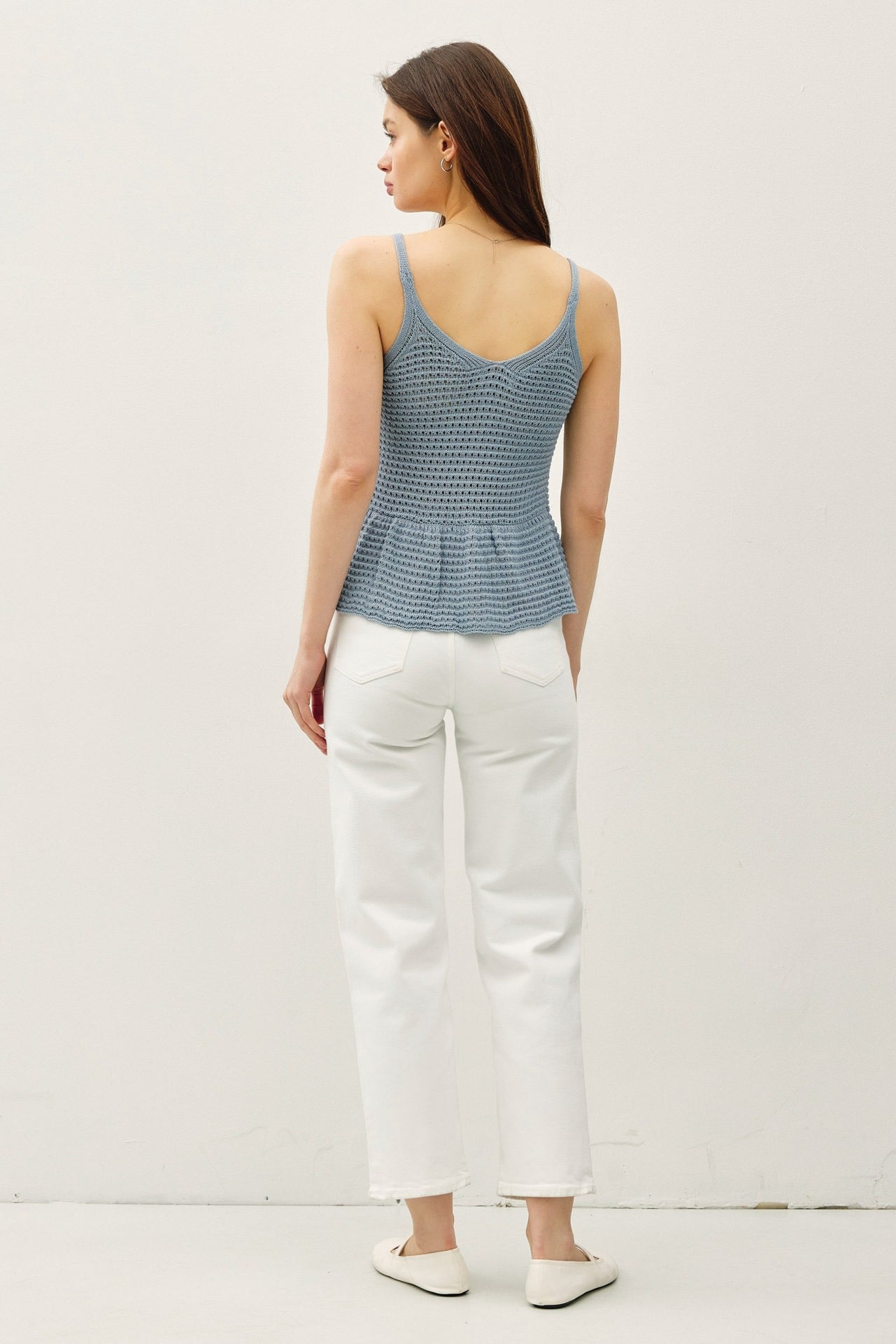 Dusty Blue Knit Peplum Sweater Tank