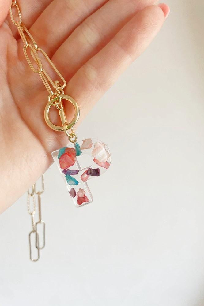 Acrylic Rainbow Initial Toggle Chain Necklace