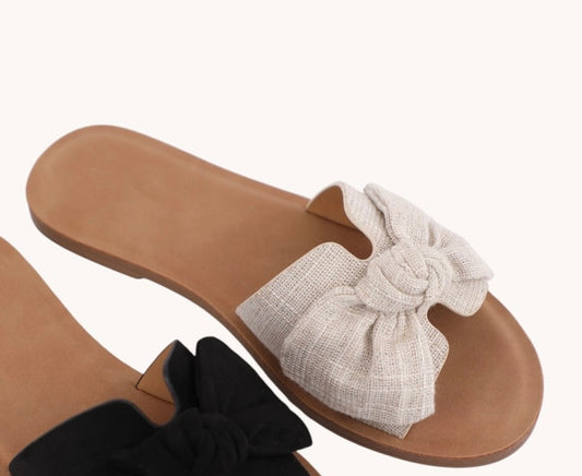 Linen Bow Sandals - Bone
