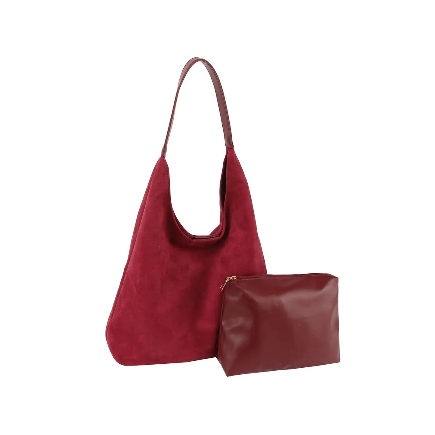 Faux Suede 2-in-1 Hobo Bag-Wine