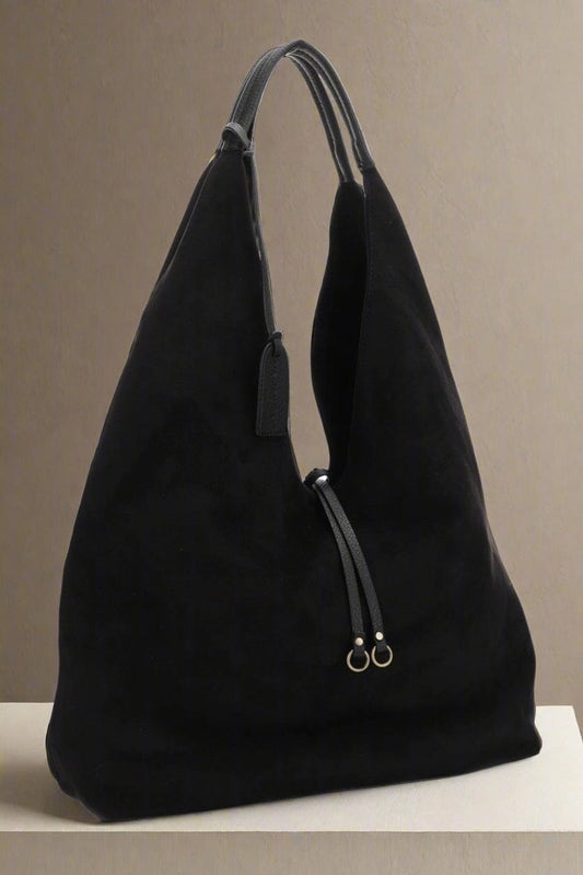 Misty Faux Suede Hobo Tote Bag - Black