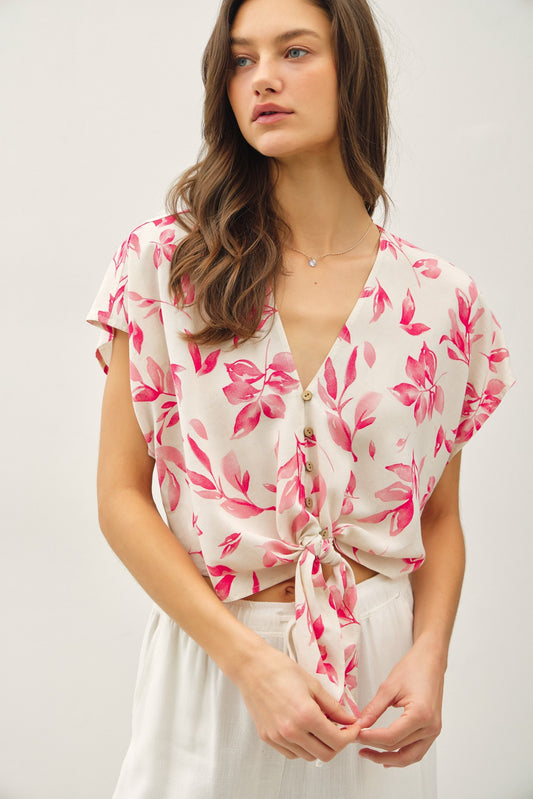 Breezy Floral Top With Tie Detail