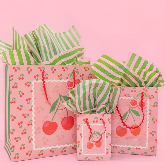Cherry On Top Gift Bag + Stripes - Ric Rac Handle with Gift Tag