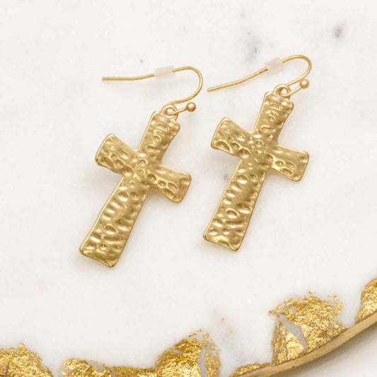Hammerd Cross Matte Gold Earrings 1"