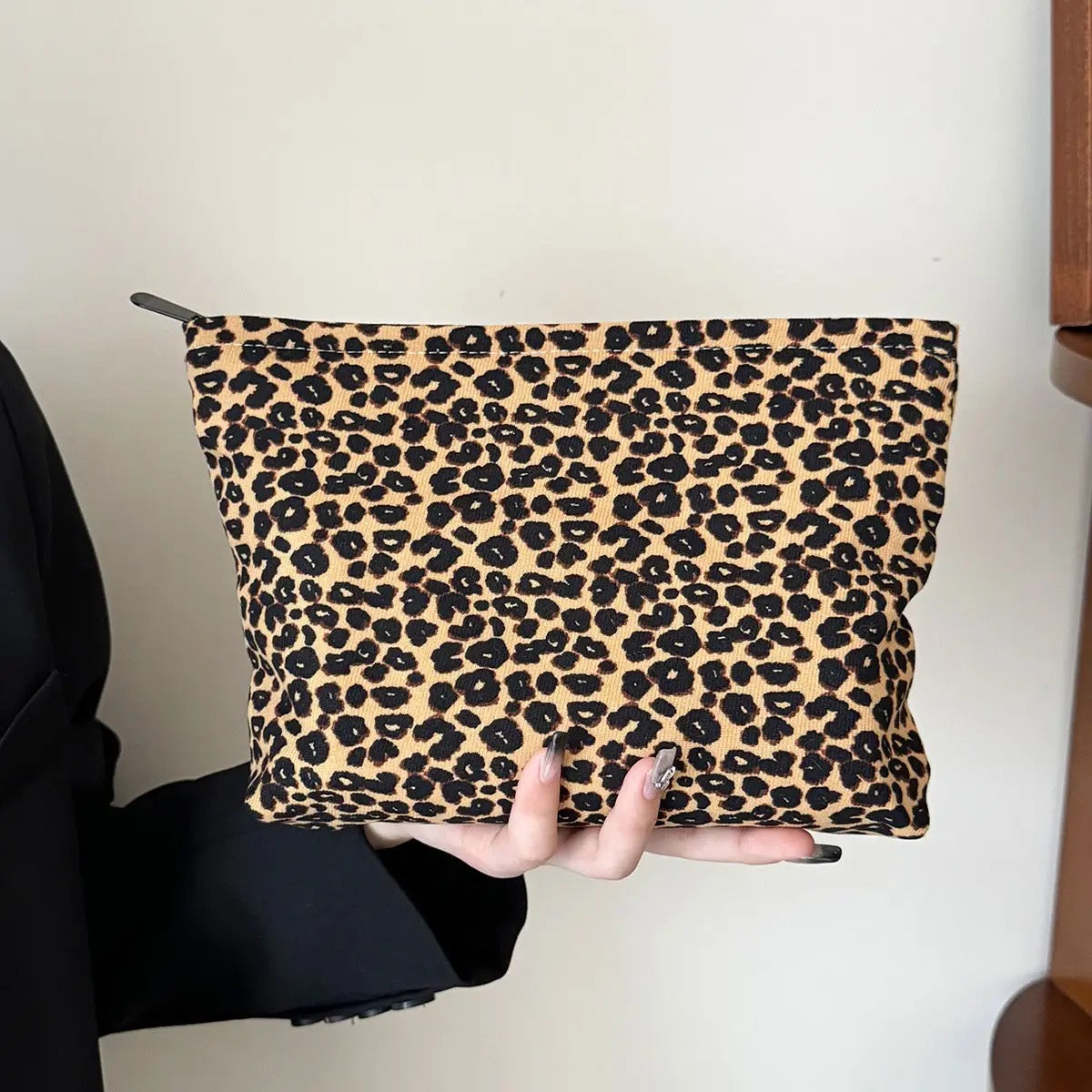 Leopard Canvas Large Makeup Pouch