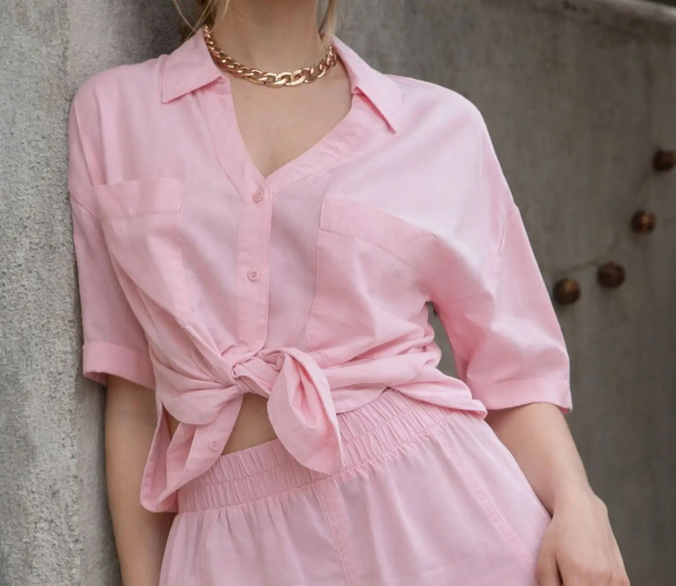 Pink V-Neck Collard Top