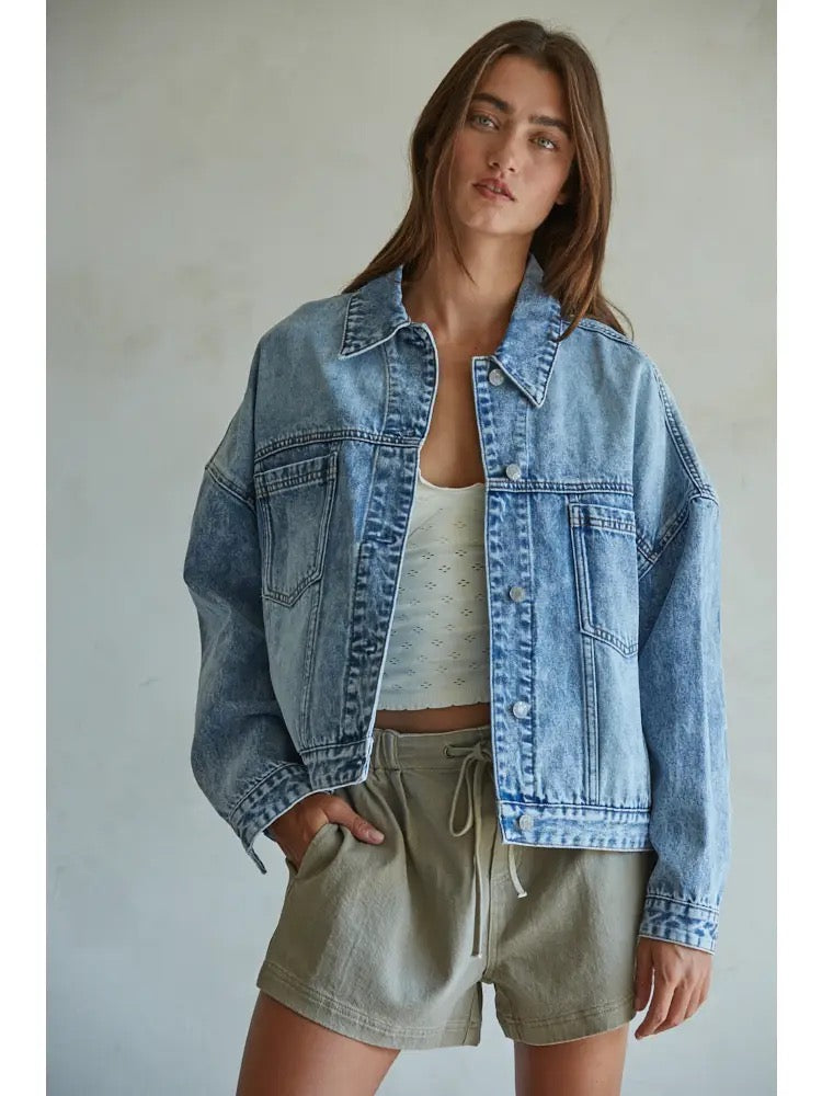 Washed Denim Button Down Jacket
