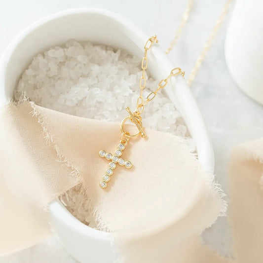 Splendid Iris Sparkle Cross Toggle Necklace