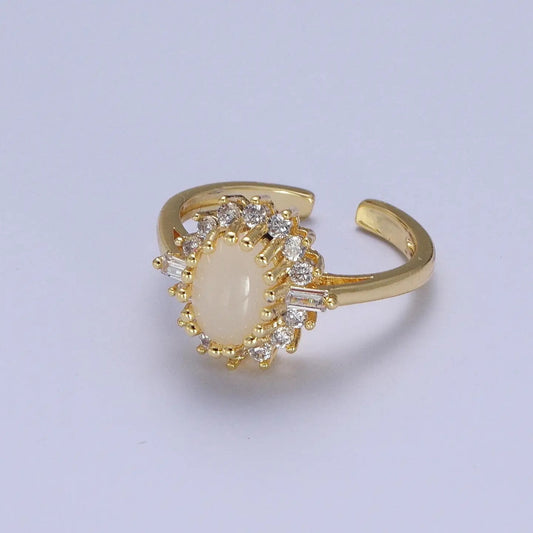 Golden White Gemstone Adjustable Ring