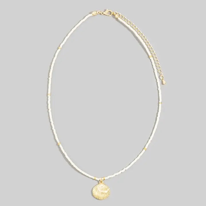 Seashell Pendant Seed Beaded Necklace