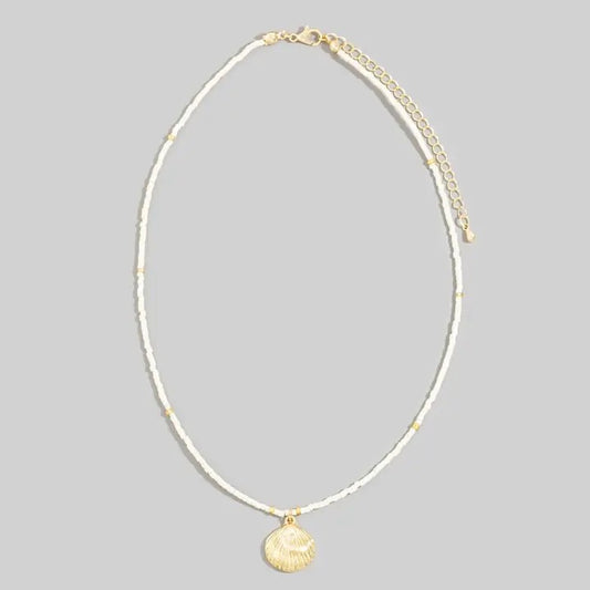 Seashell Pendant Seed Beaded Necklace