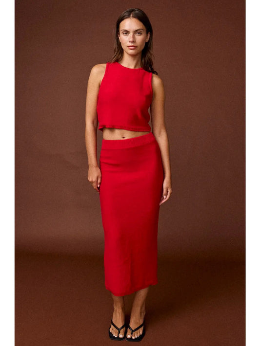 Red Sleeveless Crop Knit Top & Maxi Skirt Set