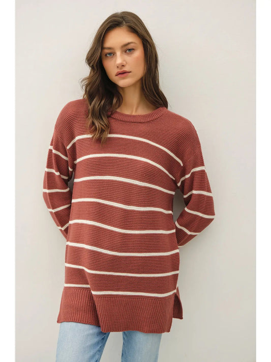 Brick Oversized Striped Sweater with Side Slits