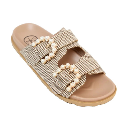 Pearl Houndstooth Double Buckle Sandel