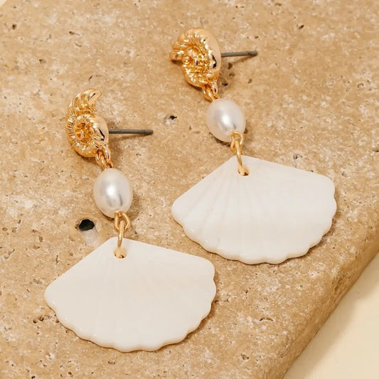 Seashell & Pearl Dangle Earrings