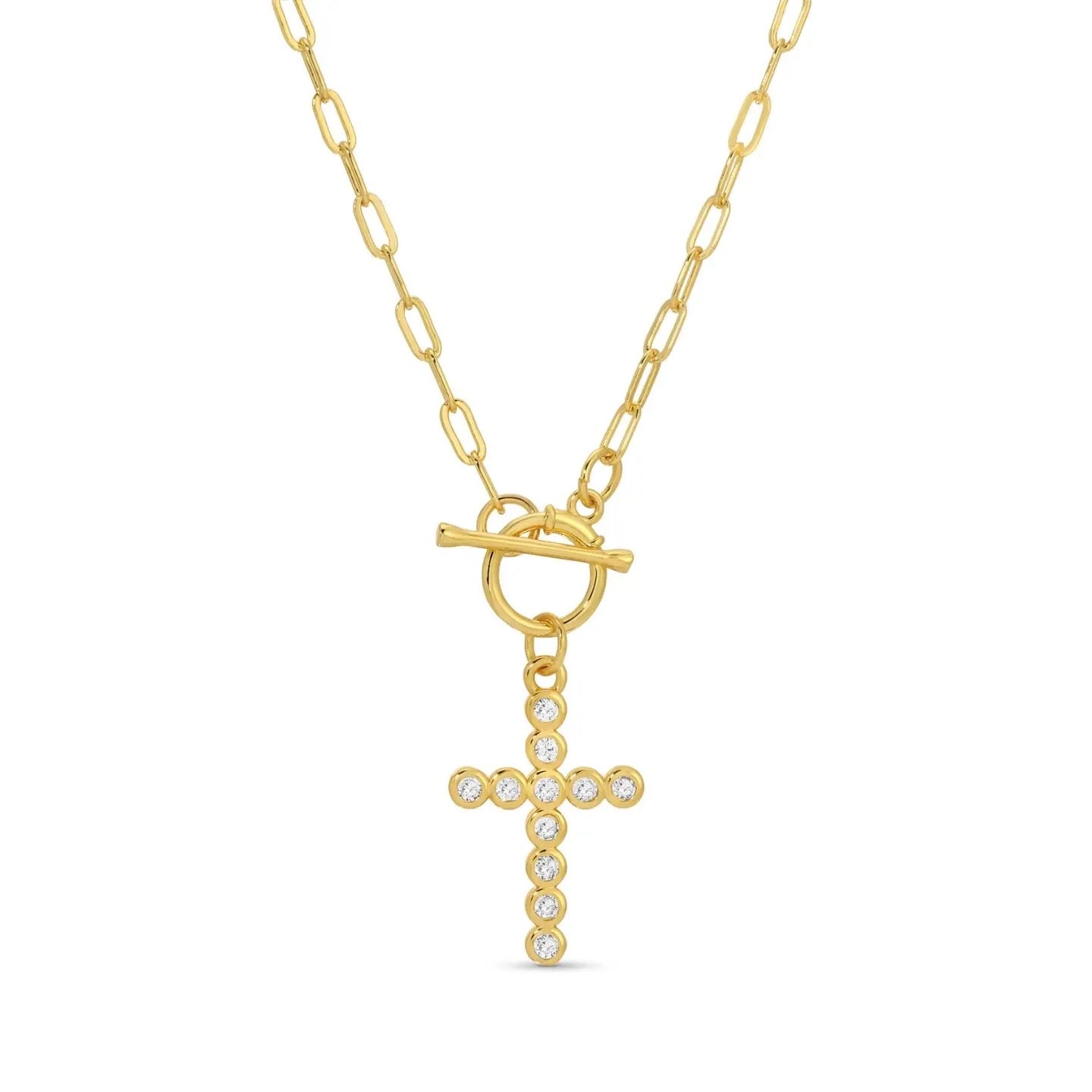 Splendid Iris Sparkle Cross Toggle Necklace